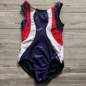 Dancina Girls Navy Blue and Red Gymnastics/ Swimwear Bodysuit